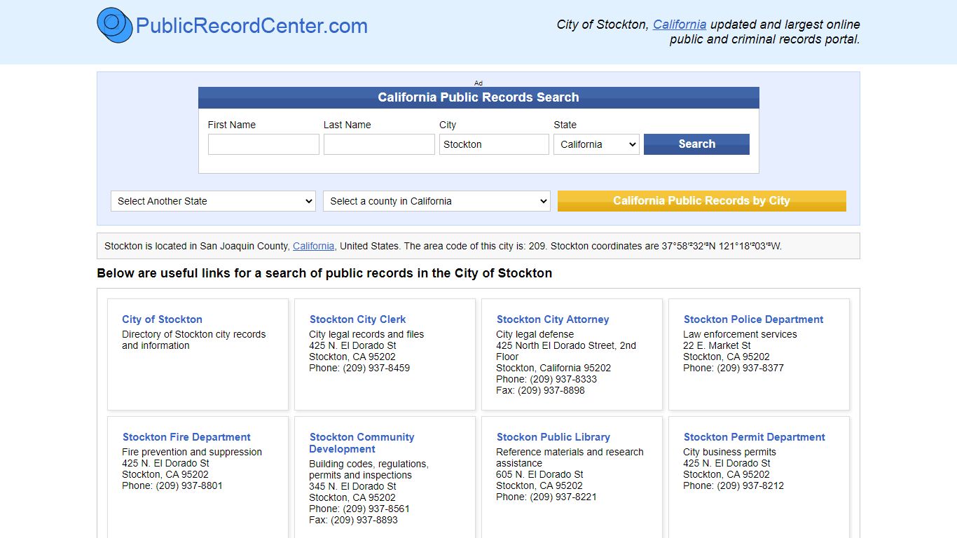 Stockton, California Public Records and Criminal ...