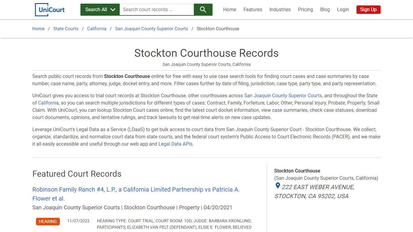 Stockton Courthouse Records | San Joaquin | UniCourt